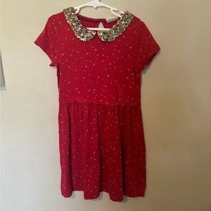 Mini Boden Red Pink Gold Star Gold Sequin Dress Sz 6-7